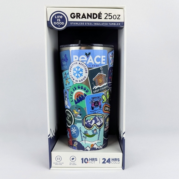 Life Is Good Grandé 25oz Tumbler Stainless Steel Insulated Winter Snow Scene NIB - Picture 1 of 12